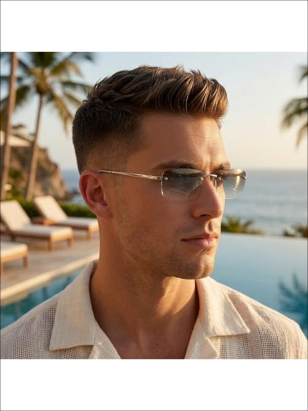 Minimalist Small Rectangular Sunglasses Clear Lens UV400 Spring Hinge - Picture 2 of 6